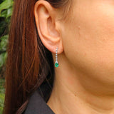 Ellibelle Jewellery 18ct White Gold Emerald & Diamond Drop Earrings