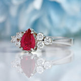 Ellibelle Jewellery 18ct White Gold Pear-Shaped Ruby & Diamond Seven-Stone Ring