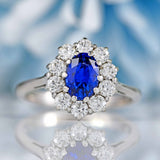Ellibelle Jewellery 18ct White Gold Sapphire & Diamond Oval Cluster Engagement Ring