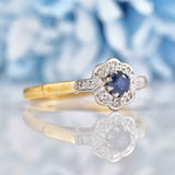 Ellibelle Jewellery 1940s Sapphire & Diamond 18ct Gold Daisy Ring