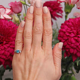 Ellibelle Jewellery 1950s Blue Zircon & Diamond Three-Stone Bypass Ring