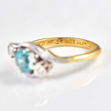 Ellibelle Jewellery 1950s Blue Zircon & Diamond Three-Stone Bypass Ring