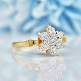 Ellibelle Jewellery 1970s 18ct Gold Diamond Flower Daisy Cluster Ring (0.70cts)