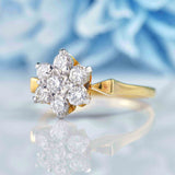 Ellibelle Jewellery 1970s 18ct Gold Diamond Flower Daisy Cluster Ring (0.70cts)