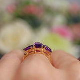 Ellibelle Jewellery Amethyst 9ct Gold Pear-Shaped Trilogy Ring