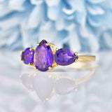 Ellibelle Jewellery Amethyst 9ct Gold Pear-Shaped Trilogy Ring