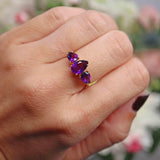 Ellibelle Jewellery Amethyst 9ct Gold Pear-Shaped Trilogy Ring