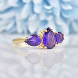 Ellibelle Jewellery Amethyst 9ct Gold Pear-Shaped Trilogy Ring