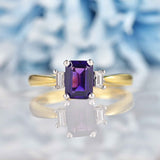 Ellibelle Jewellery Amethyst & Diamond 18ct Gold Three-Stone Engagement Ring