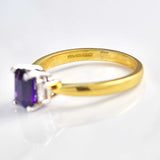 Ellibelle Jewellery Amethyst & Diamond 18ct Gold Three-Stone Engagement Ring