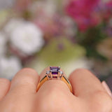 Ellibelle Jewellery Amethyst & Diamond 18ct Gold Three-Stone Engagement Ring