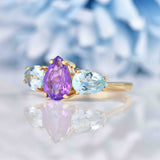 Ellibelle Jewellery Amethyst & Topaz 9ct Gold Pear-Shaped Trilogy Ring