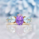 Ellibelle Jewellery Amethyst & Topaz 9ct Gold Pear-Shaped Trilogy Ring