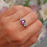 Ellibelle Jewellery Amethyst & Topaz 9ct Gold Pear-Shaped Trilogy Ring
