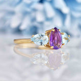 Ellibelle Jewellery Amethyst & Topaz 9ct Gold Pear-Shaped Trilogy Ring