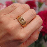 Ellibelle Jewellery Antique 18ct Gold Diamond Starburst Gypsy Ring - London 1929