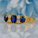 Ellibelle Jewellery Antique 1918 Edwardian Sapphire & Diamond 18ct Gold Engagement Ring