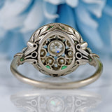 Ellibelle Jewellery Antique Art Deco Emerald & Diamond Platinum Floral Cluster Engagement Ring