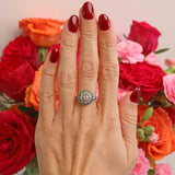 Ellibelle Jewellery Antique Art Deco Emerald & Diamond Platinum Floral Cluster Engagement Ring