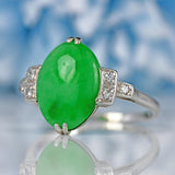 Ellibelle Jewellery Antique Art Deco Green Jade & Diamond Platinum Ring