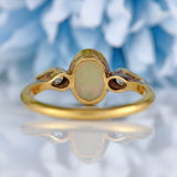 Ellibelle Jewellery Antique Art Deco Opal & Diamond 18ct Gold Three-Stone Ring