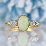 Ellibelle Jewellery Antique Art Deco Opal & Diamond 18ct Gold Three-Stone Ring