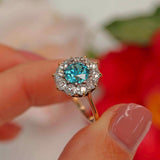 Ellibelle Jewellery Antique Blue Zircon & Old-Cut Diamond Gold Cluster Ring