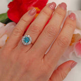 Ellibelle Jewellery Antique Blue Zircon & Old-Cut Diamond Gold Cluster Ring