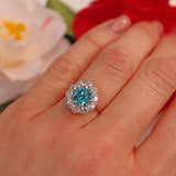 Ellibelle Jewellery Antique Blue Zircon & Old-Cut Diamond Gold Cluster Ring