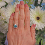 Ellibelle Jewellery Antique Blue Zircon & Old-Cut Diamond Gold Cluster Ring