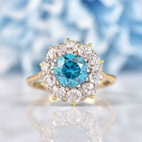 Ellibelle Jewellery Antique Blue Zircon & Old-Cut Diamond Gold Cluster Ring