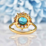Ellibelle Jewellery Antique Blue Zircon & Old-Cut Diamond Gold Cluster Ring