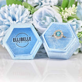 Ellibelle Jewellery Antique Blue Zircon & Old-Cut Diamond Gold Cluster Ring