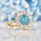 Ellibelle Jewellery Antique Blue Zircon & Old-Cut Diamond Gold Cluster Ring