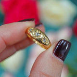 Ellibelle Jewellery Antique Edwardian Diamond 18ct Gold Starburst Three-Stone Gypsy Ring