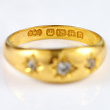 Ellibelle Jewellery Antique Edwardian Diamond 18ct Gold Starburst Three-Stone Gypsy Ring