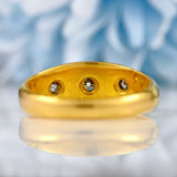 Ellibelle Jewellery Antique Edwardian Diamond 18ct Gold Starburst Three-Stone Gypsy Ring