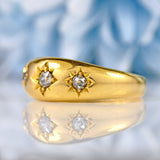 Ellibelle Jewellery Antique Edwardian Diamond 18ct Gold Starburst Three-Stone Gypsy Ring