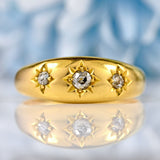 Ellibelle Jewellery Antique Edwardian Diamond 18ct Gold Starburst Three-Stone Gypsy Ring