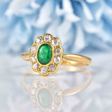 Ellibelle Jewellery Antique Edwardian Emerald & Diamond 18ct Gold Cluster Ring