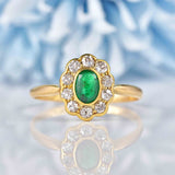 Ellibelle Jewellery Antique Edwardian Emerald & Diamond 18ct Gold Cluster Ring