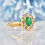 Ellibelle Jewellery Antique Edwardian Emerald & Diamond 18ct Gold Cluster Ring
