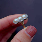 Ellibelle Jewellery Antique Edwardian Natural Pearl & Diamond 18ct Gold Ring