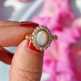 Ellibelle Jewellery Antique Edwardian Opal & Old-Cut Diamond 18ct Gold Cluster Ring