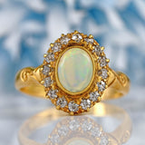 Ellibelle Jewellery Antique Edwardian Opal & Old-Cut Diamond 18ct Gold Cluster Ring