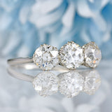 Ellibelle Jewellery Antique Edwardian Platinum Diamond Three-Stone Engagement Ring (3.02cts)