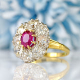 Ellibelle Jewellery Antique Edwardian Ruby & Diamond 18ct Gold Cluster Ring