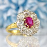 Ellibelle Jewellery Antique Edwardian Ruby & Diamond 18ct Gold Cluster Ring
