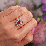 Ellibelle Jewellery Antique Edwardian Ruby & Diamond 18ct Gold Cluster Ring