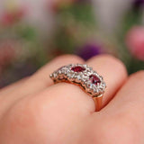 Ellibelle Jewellery Antique Edwardian Ruby & Old-Cut Diamond 18ct Gold Triple Cluster Ring